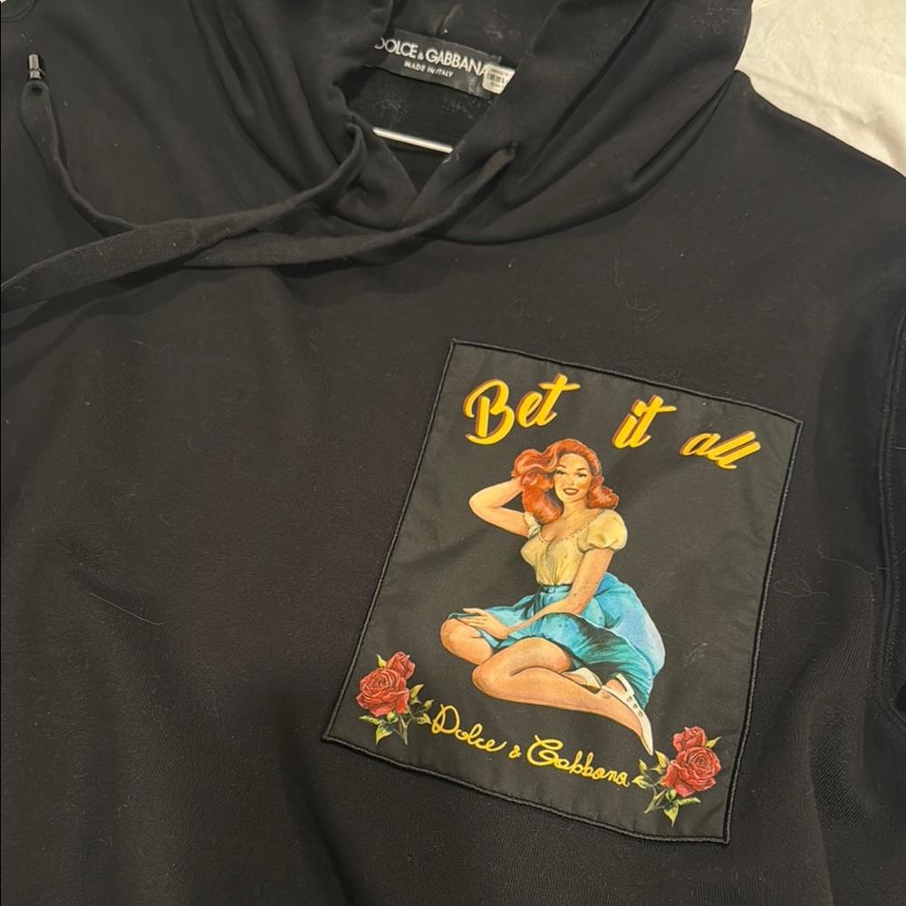 Dolce & Gabbana Black Pin-Up Graphic Hoodie “Get It All” Made in Italy